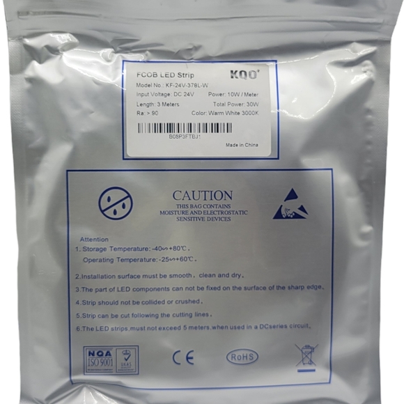 KQO FCOB LED Strip Lights (Warm White 3000K Dc24V),90Ra 8Mm Width 9.84FT / 3M - Picture 13 of 14